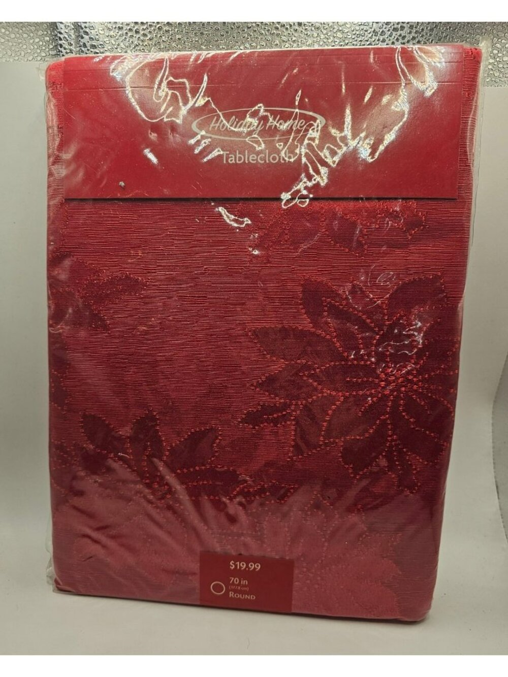 Holiday‎ Home 70-Inch Round Red Poinsettia Tablecloth For Christmas